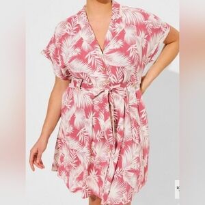 Torrid Tropical Print Dress Rayon Slub Collared Dress in Shaded Palms